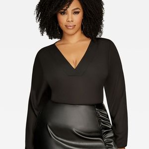 Ashley Stewart | V Neck Knit Back Pullover Top